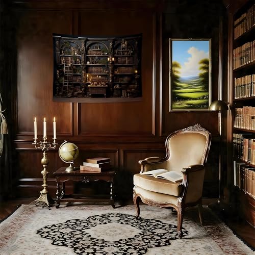 QGHOT Medieval Bookshelf Tapestry Vintage Bookcase Library Backdrop Old Books Dark Academia Large Tapestries Wall Hanging for Bedroom Living Room Office Zoom Background 39.4"x31.5" - color: A, size: 31.5"L x 39.4"W