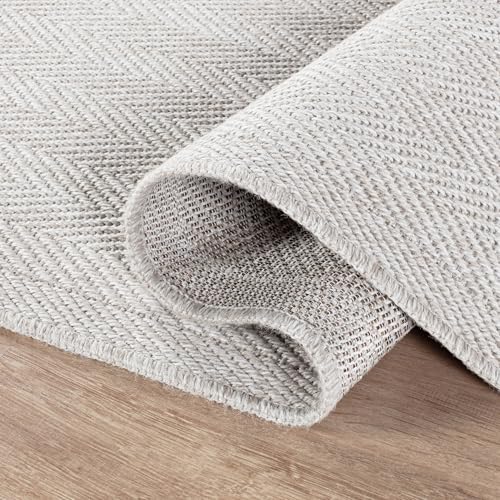 CAMILSON Indoor and Outdoor Runner Rug Off-White Herringbone Seagrass Boho Design Easy-Cleaning Non Shedding Fiber Living Room Bedroom Garden Patio and Kitchen Washable Outside Carpet Alfombras (2x7) - color: Herringbone/Bone, size: 2' x 7' (Rectangular)
