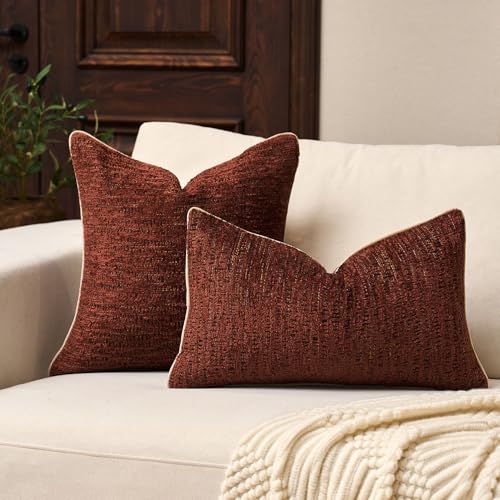 Yangest Chenille Pillow Cover 18 x18 Inches, Thick Textured Square Throw Pillow Cover Farmhouse Modern Soft Accent Couch Neutral Pillow Cover for Living Room Bedroom, Red - color: Red, size: 18" x 18" (Pack of 1)