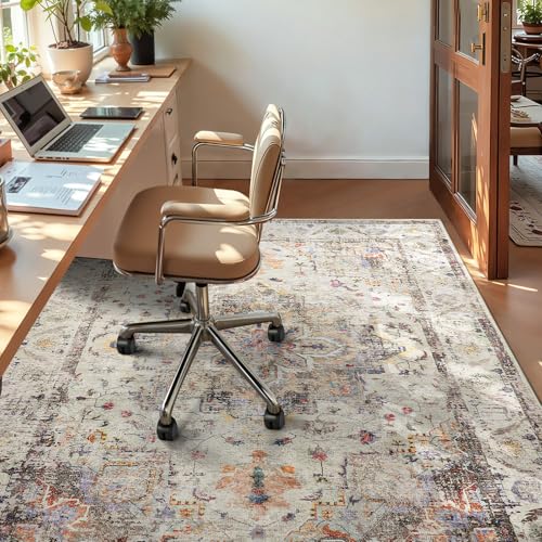 YOH Boho Washable Rug 4x6, Vintage Multi Non Slip Area Rug, Distressed Indoor Carpet for Living Room Bedroom Kitchen Office - color: Vintage Multi, size: 4' x 6' (Rectangular)