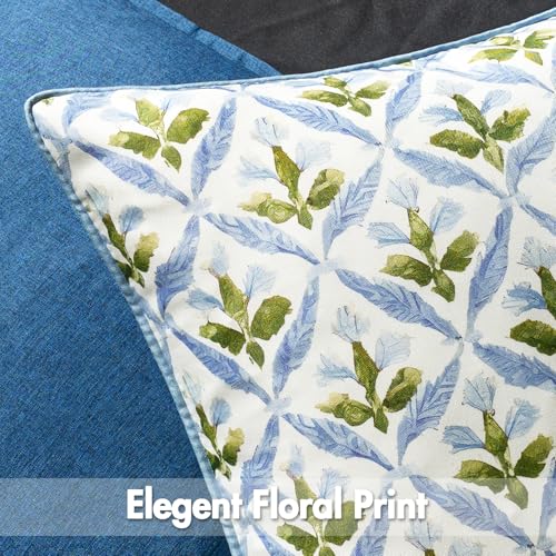 MIULEE Floral Decorative Pillow Covers Set of 2,Block Print Throw Pillow Covers Outdoor Boho Farmhouse Vintage Coastal Summer Accent Cushion Covers for Couch paito Garden Sofa 18x18 Inch, Blue-Green - color: Blue-green, size: 18" x 18" (Pack of 2)