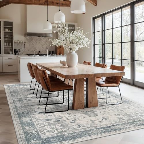 Rugxara Area Rugs 5x7, Washable Rugs for Living Room, Vintage Boho Light Blue Rug for Office, Dining Room, home decorKids Room and Farmhouse,Home Decor Durable Low Pile Non-Slip for High Traffic Areas - color: Blue & Grey, size: 5' x 7' (Rectangular)