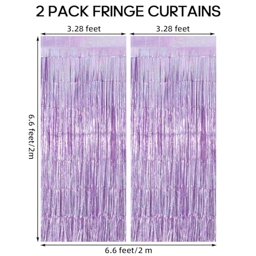 2 Pack Fringe Curtains Backdrops, Foil Fringe Curtains, Door Streamers for Birthday Wedding Bridal Shower Holiday Graduation Party Decorations, Photo Booth Backdrops, Glitter Light Purple - color: Glitter Light Purple