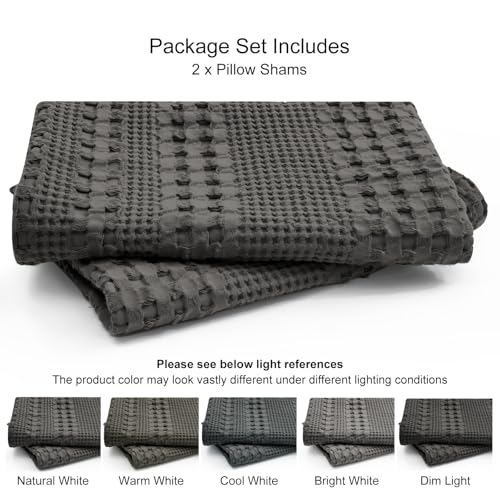 PHF 100% Cotton Waffle Pillow Shams Standard Size, 2 Pack 20" x 26" Soft Skin-Friendly Pillowcases, No Filling, Aesthetic Woven and Breathable Waffle Weave Pillow Case Covers for Bed, Charcoal Grey - color: Charcoal Grey, size: 26" x 20" (Pack of 2)