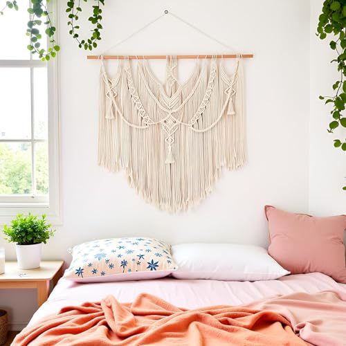 Mkono Macrame Wall Hanging Boho Home Decor Chic Woven Decoration for Bedroom Living Room Apartment Dorm Gallery Perfect Handmade Christmas Gift Ideas, 1 Pack, Large Size, 36"x35"