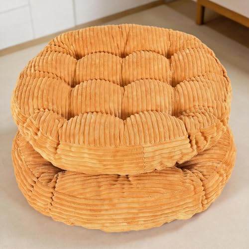 Large Floor Pillow for Adults, 22x22" Memory Foam Floor Cushion with Corduroy Cover, Round Floor Sitting Cushions for Meditation, Lounge,Seating for Yoga, Tatami Living Room (2, Round-Orange) - color: Round-orange