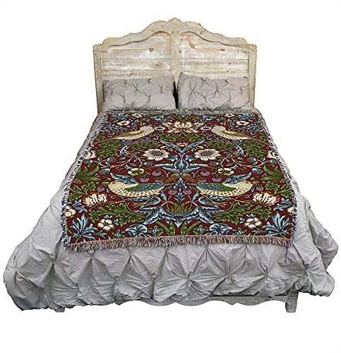 Pure Country Weavers William Morris Strawberry Thief Scarlet Blanket - Arts & Crafts - Gift Tapestry Throw Woven from Cotton - Made in the USA (72x54) - color: Scarlet, size: Large