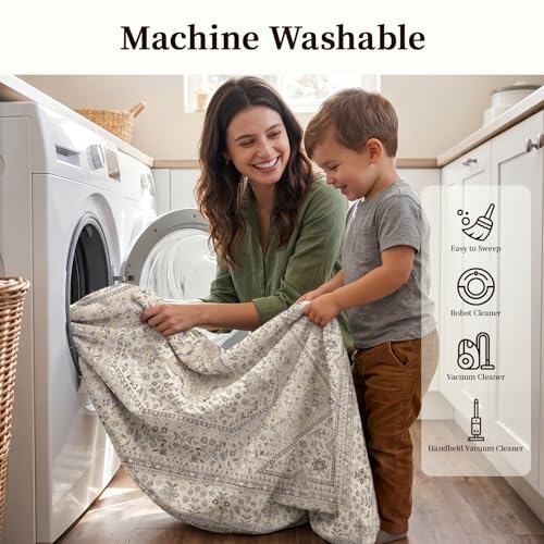 Washable 3x5 Area Rug for Entryway - Bedroom Rugs with Non Slip Rubber Backing for Kitchen Bathroom Indoor Soft Stain Resistant Carpet Rug for Pet Feeding Area and Distressed Floor Decor Beige/Gray - color: Beige/Gray, size: 3' x 5' (Rectangular)