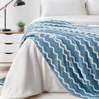 BOURINA Fluffy Chenille Knitted Fringe Throw Blanket Lightweight Soft Cozy for Bed Sofa Chair Throw Blankets, Blue 50" x 60" - color: A-blue, size: 50"×60"