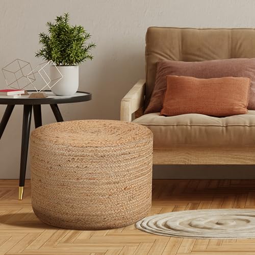 Jute Pouf Ottoman - Briaded Boho Pouf Ottoman Foot Rest - Poofs/Ottomans Furniture Decor - Ottomans Pouffe for Bedroom - Poufs for Living Room - (18"x18"x12")