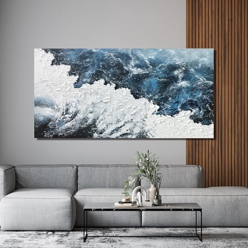 Canvas Wall Art Decor Abstract Canvas Wall Pictures for Living Room Large Blue White Wall Art Prints Beach Wave Artwork for Walls Coastal Modern Wall Art Decorations Home Office Wall Art Decor 20" X 40" - color: XY-01B, size: 40"L x 20"W