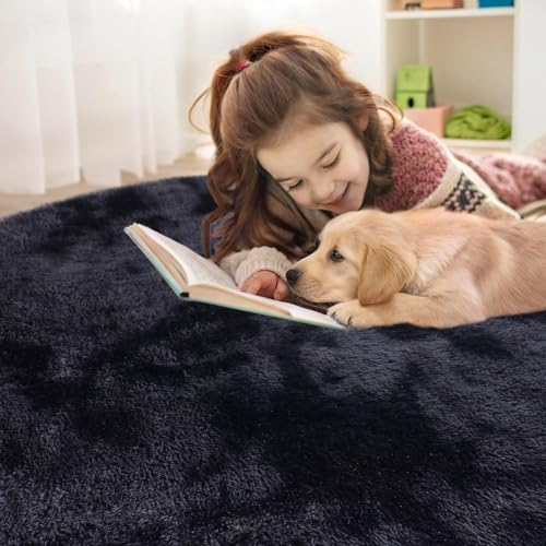 OLANLY Area Rugs for Living Room Bedroom, Machine Washable 3x5 Feet Soft Fluffy Shaggy Bedside Rug, Indoor Floor Carpet for Kids Girls and Boys, Nursery Room, Home Decor Aesthetic, Deep Grey Tie-dye - color: Deep Grey Tie-dye, size: 3x5 Feet