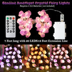 Genuine Amethyst Crystal Fairy Lights, Natural Healing 20 Raw Stones String of Lights 6.5ft Remote Control USB Plug in for Reiki Ornaments Bedroom Wedding Decoration