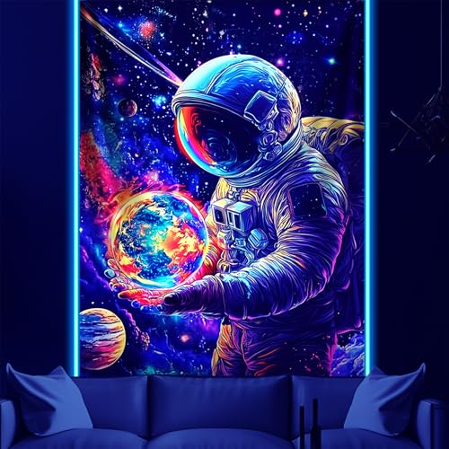 NYZE Astronaut Space Tapestry for Bedroom, Glow in the Dark Room Decor Wall Tapestries, Cool Galaxy Planet Wall Hanging, Wall Hanging for Men Guys Gamer Room Dorm Living Room 60x80 in - color: A-Astronaut, size: 60"L x 80"W