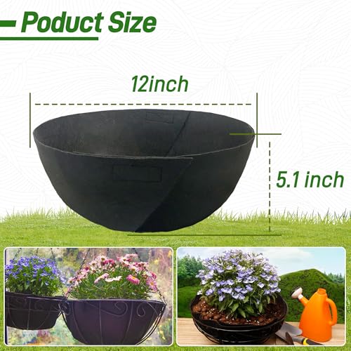 8 Pack 12 Inch Fabric Planter Basket Liner- Felt Flower Pot Liners Replacement Coco Fiber Liner for Hanging Basket Flowers Round Hanging Basket Liners Prevent Birds from Nesting - size: 8pack-12inch