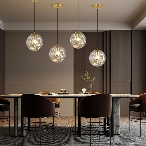 Modern Amber Concave Glass Pendant Light, Kitchen Island Lighting Single Globe Pendant Light Fixtures Century Kitchen Island Pendant Lighting for Bedroom Living Dining Room Light （Without Bulb） - color: Amber-1 Light-1PC