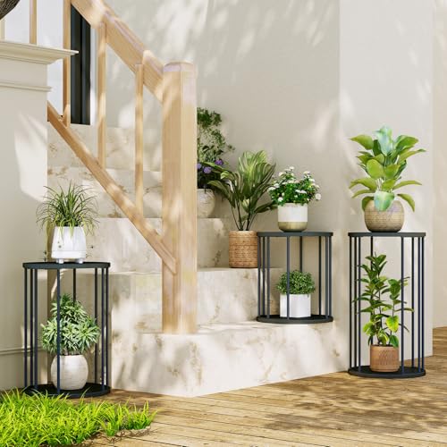 Plant Stand Indoor,small plant stool,Flower Pot Corner stand holder,Mid Century Heavy Duty Metal Tall Home Decor,Modern Round End Table,Small Rustic Display Stand for Living Room,Bedroom(Black,21In) - color: 55cm black