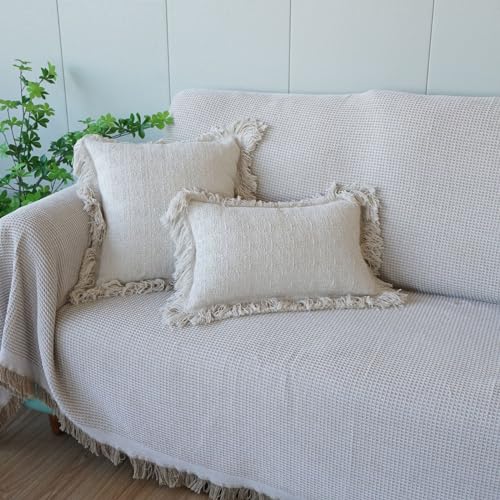 Solid Color Throw Pillow Cover with Fringe Tassels Super Soft Bed Pillow Shams Farmhouse Neutral Decorative Pillowcase for Sofa Couch Bed (Patternd,18"x18") - color: Pattern D, size: 18"x18",Throw Pillow Covers