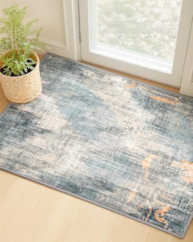 MINIDEAR 2x3 Area Rugs for Entryway, Kitchen, Washable Rug Small Rugs for Bedroom Non Slip Modern Rugs Carpet Mat for Home, Blue-Gray - color: Blue-gray, size: 2' x 3' (Rectangular)