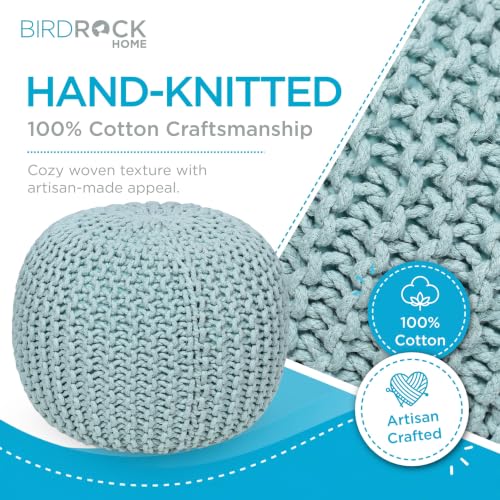 BIRDROCK HOME Round Pouf Ottoman Foot Rest - 18.5”x18.5”x15” Boho Compact Comfortable Soft Cotton Braided Foot Stool with Bean Bag Filling for Living Room, Bedroom, or Nursery (Sage Green) - color: Sage Green