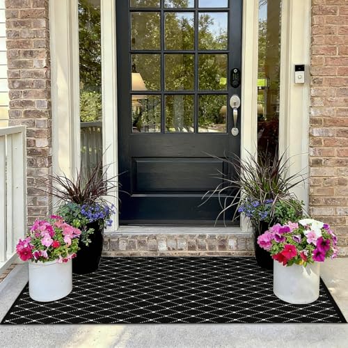 Front Door Mat Outdoor Indoor Rugs Black and White Front Porch Decor Outside Rug Entryway Rug 23.6" x 51.2"Boho Black Outdoor Patio Front Door Rugs Kitchen Decor Carpet Entry Way Doormats - color: Black Boho Geometic Front Door Mat