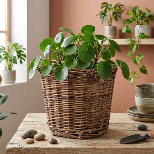 Handwoven Wicker Planter Basket with Liner - Natural Brown Rattan Plant Pot for Indoor Plants, Decorative Flower Pot Cover 7.9x6.3 Inch. - color: Style 1