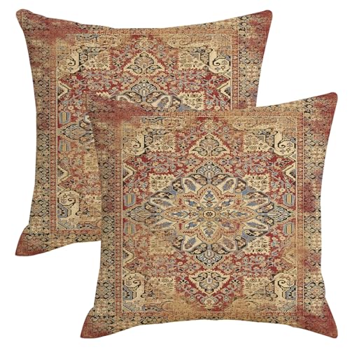 Boho Pillow Covers 18x18 Orange Ethnic Flower Throw Pillows Cover | Set of 2 Outdoor Fall Linen Decorative Pillow Cases Vintage Farmhouse Cushion Cover for Bed Living Room Couch Sofa Decor - color: Orange Boho, size: 18" x 18" (Pack of 2)