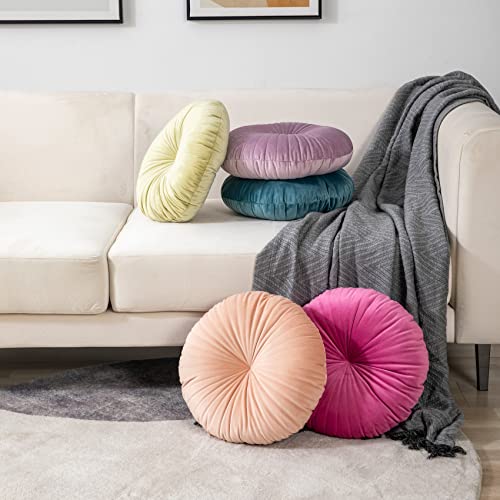 HLOVME Round Pillow Cushion for Couch Velvet Decorative Small Throw Pillow Solid Color for Living Room Bed Floor 15.7”, Lake Blue - color: Z01-lake Blue
