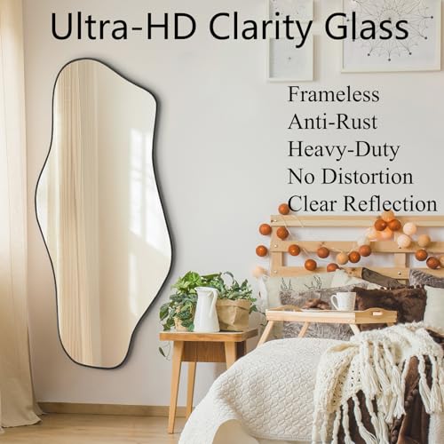 Irregular Wall Mirror, 40"x17.7" Asymmetrical Frameless Mirrors, Modern Cloud Shaped Mirrors for Living Room Bedroom Hallway Entryway, Horizontal or Vertical Hanging - color: Black, size: 40"L x 17.7"W