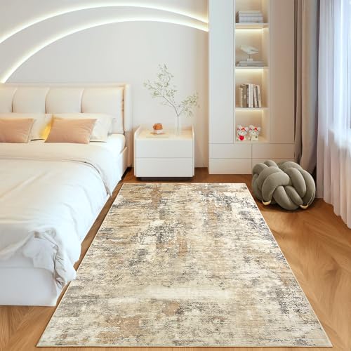 CRYPTOLITE Abstract Area Rug Washable Rug with Non-Slip Backing Low Pile Area Rugs for Living Room, Bedroom, Dining Room,4x6, Khaki - color: Abstract Original - Khaki, size: 4' x 6' (Rectangular)