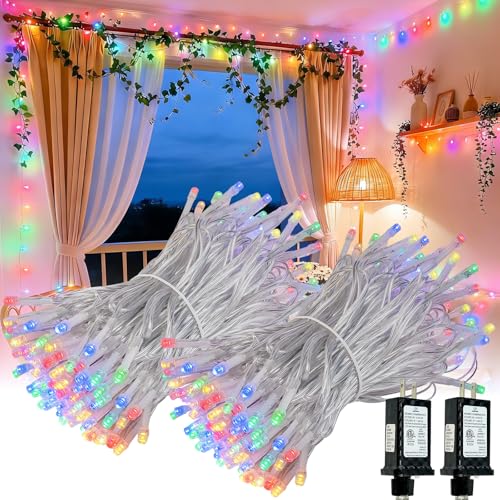 Connectable 2Pack String Lights Indoor, 66FT 200LED String Lights, 13Modes Twinkle Fairy Lights Plug in Outdoor Waterproof, Multicolor Clear Wire Light for Christmas Tree, Wedding Yard, Party Decor - color: Multicolor, size: 2PK-200LED