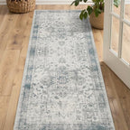 Rugxara 2x5 Hallway Runner Rug, Non Slip Boho Runner Rugs for Hallway, Kitchen, Entrance, Bathroom, Laundry Room, Soft Ultra-Thin Entryway Carpet, Throw Low Pile Retro Imitation Wool Carpet, Blue Grey - color: Blue & Grey, size: 2' x 5' (Runner)