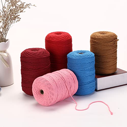 Cotton Macrame Cord 3mm 328yards Natural Colored Macrame Supplies, Soft Craft Cotton Rope for Plant Hanger Wall Hanger Dreamcatcher (Brick Pink) - color: Brick Pink, size: 3mmx328Yards