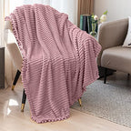 DISSA Fleece Blanket Twin Size – 60x80, Pink - Soft, Plush, Fluffy, Fuzzy, Warm, Cozy – Perfect Throw for Couch, Bed, Sofa - with Pompom Fringe - Flannel Blanket - color: Pink, size: 60x80"