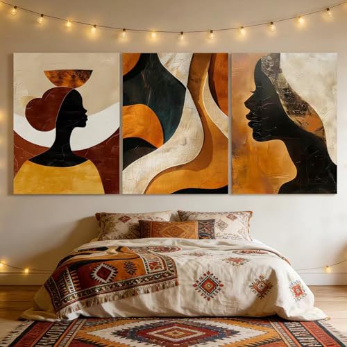 Framed Boho African American Wall Art Black Woman Canvas Print Gold Vintage Abstract Black Female Painting Picture Wall Decor for Living Room Bedroom Office 12x16 Inches - color: Silhouette Portrait, size: 12"L x 16"W