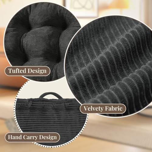 Wellsin Square Floor Pillows for Adults Kids - Meditation Floor Pillow Seating Cushion - Tufted Floor Cushion with Shredded Foam & Velvet Cover, 2 Pack, 20x20 Inch, Gray
