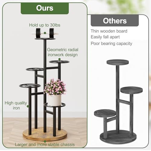 Metal Black Plant Stand Indoor Outdoor,5 Tier Tall Flower Pot Holder Potted Display Rack Shelf, Heavy Duty Plant Shelf for Patio Garden Balcony Living Room Bedroom - BlackS - color: BlackS, size: 5-tiers