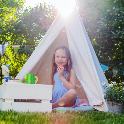 MBJZSL 6 Packs Teepee Tent for Kids with 10ft String Lights, Indoor Play Teepee Tent for Girls & Boys, Foldable Tents for Birthday Party Boho Sleepovers Party Pajama Party (White)