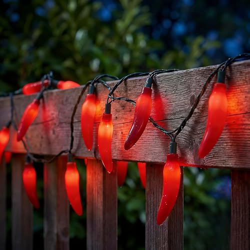 35 LED Red Chili Pepper Christmas Lights, 13.6Ft Outdoor String Lights with Warm White Bulbs, Plug in Fairy Lights for 4th of July Kitchen Patio Garden Decor, Cook Off Decorations for Cinco De Mayo - color: Red Pepper