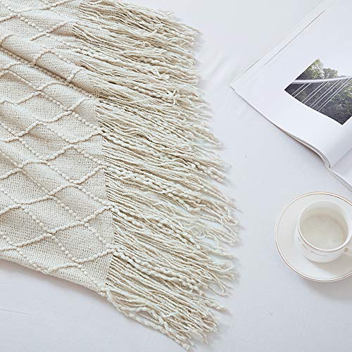 BOURINA Beige Throw Blanket 60x80 Inches Throw Textured Solid Soft Sofa Throw Couch Knitted Decorative Blanket - color: Beige, size: 60"x80"