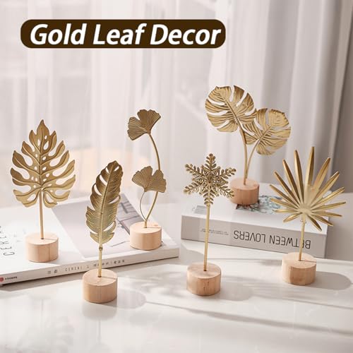 Gold Leaf Home Decor Set - Metal Leaves Statues, Modern Artistic Sculptures for Living Room, Office, Shelf & Home Decorative, Handmade 3D Botanical Accents (Sunshine, Feather, Ginkgo, 3PCS) - color: Sunshine, Feather, Ginkgo