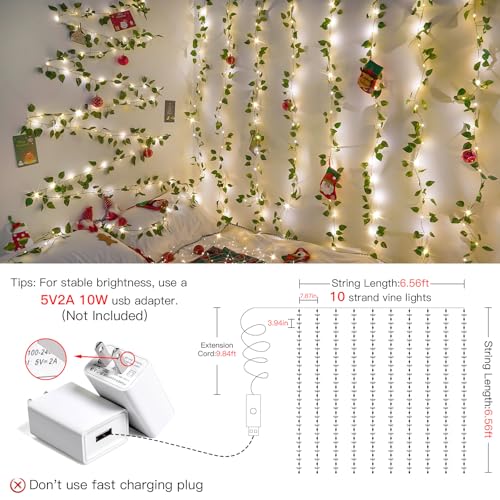 suddus Vines with Lights, 200 LED Fairy Lights with Vines, Pothos Curtain String Lights with Remote for Bedroom, Dorm, Wedding, Party, Wall, Indoor, Outdoor Decor, 6.5ft x 6.5ft - color: Pothos, size: USB-200led