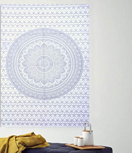 Popular Handicrafts Hippie Mandala Ombre Tapestry Wall Hanging - Maditation Silver Gypsy Bohemian Hippy Psychedelic Dorm Room Decor Poster 30 x 40 Inch - color: Silver, size: 40"L x 30"W