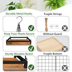 Plant Hanger Indoor, 11.8" Wooden Hanging Plant Holder with Metal Frame Hanging Planter for Indoor Plants Load 50LB Hanging Plant Shelf with 27.6" Long Chain, Ideal for Heavier Pots Window Ceiling - size: Small