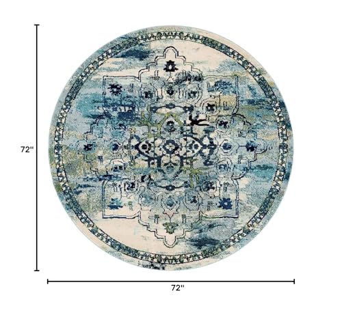 Rugs.com Fleur Collection Rug – 6' Round Blue Medium-Pile Rug Perfect for Kitchens, Dining Rooms - color: Blue 12, size: 6' (Round)