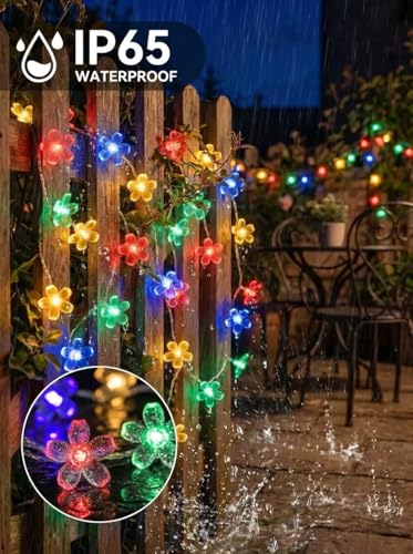 Flower Battery Operated Indoor String Lights 30LED Cherry Blossom Fairy String Lights Waterproof Outdoor for Garden Fence Party Camping Birthday Wedding Room Home Decoration Multicolor - color: Multicolor