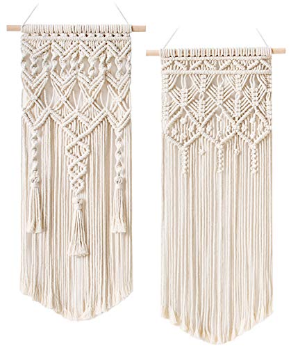 Mkono 2 Pcs Macrame Woven Wall Hanging Boho Chic Geometric Art Decor - Beautiful Bedroom Nursery Apartment Home Decoration, Gift for Girls Adults Birthday Christmas, 28" L x 13" W - size: Medium