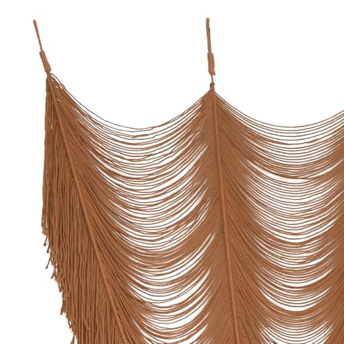 Flber 2 Panels Macrame Curtains Brown 59" W x 75" H Light Filtering Window Curtains Semi Sheer Drapes Room Divider Door Curtain, Wedding Backdrop Soft Neutral Window Treatment for Living Room Bedroom - color: Khaki *2
