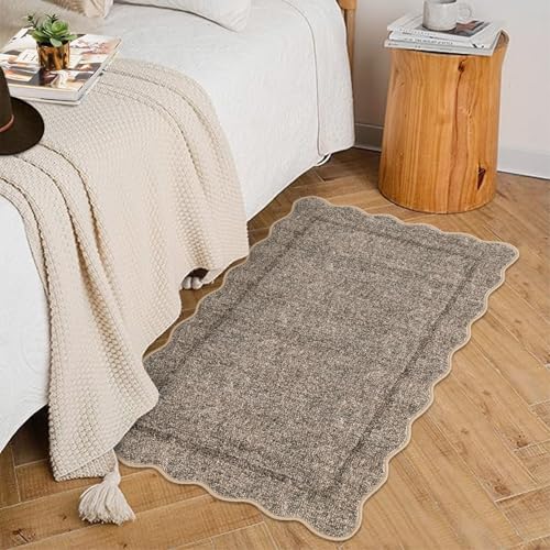 GarveeHome 2x3 Rug, Washable Scalloped Rugs for Entryway, Non Slip Indoor Door Mat, Soft Low Pile Small Area Carpet for Entrance, Bedroom, Kitchen, Laundry, Bathroom, Taupe - color: Taupe, size: 2' x 3' (Rectangular)