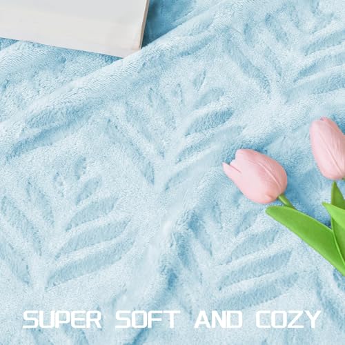 Exclusivo Mezcla Twin Size Fleece Blanket for Bed, Super Soft and Cozy Blankets All Season Use, Leaves Pattern, Plush Fuzzy Lightweight, Ice Blue, 60x80 Inch - color: Ice Blue, size: Twin(60"x80")